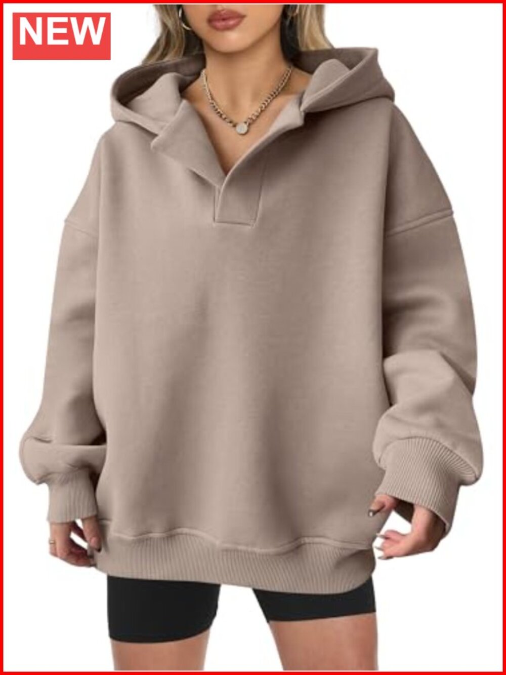 Oversized V Neck Hooded Sweatshirt Pullover Long Sleeve Casual